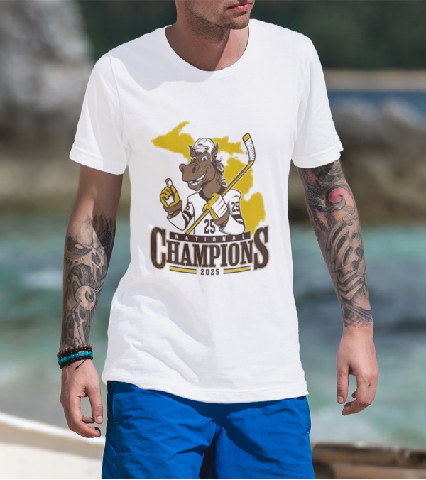 Western Michigan Broncos Ice Hockey NCAA National Champions 2025 Mascot T-Shirt