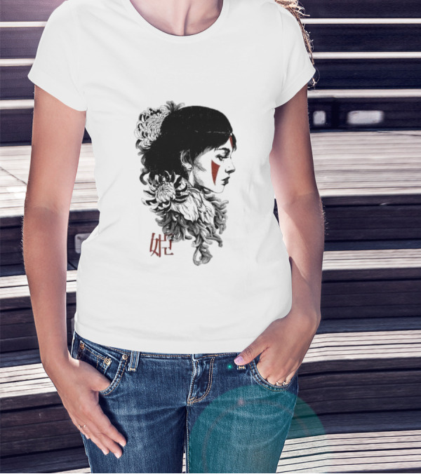 Rafael Baptista Wolf Girl Floral Face Paint Chrysanthemum T-Shirt