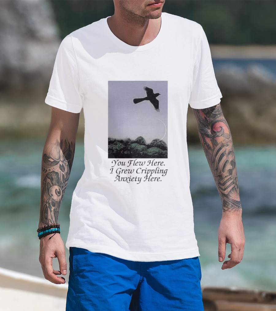You Flew Here I Grew Crippling Anxiety Here Plane And Nature Scene T-Shirt