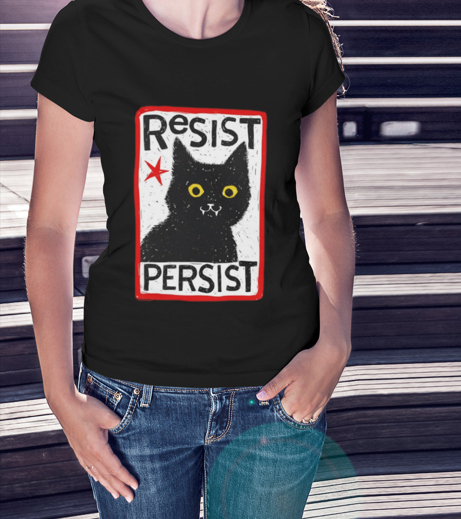 Resist Persist Black Cat Activism Red Star Empowerment T-Shirt