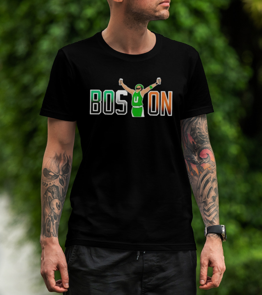 BOSTON Beer Toast Man Green Jersey Celebration T-Shirt