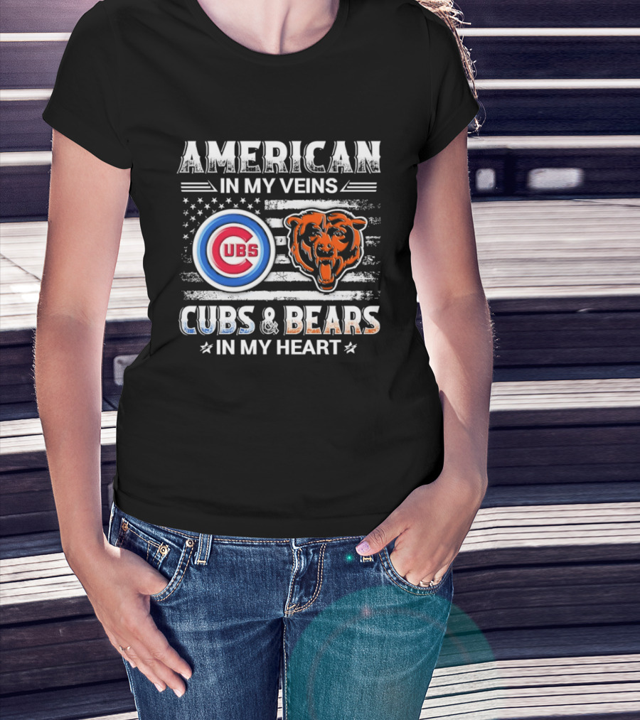 American In My Veins Cubs Bears In My Heart T-Shirt