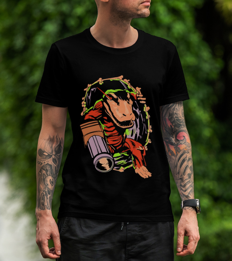 Colorful Dinosaur Cartoon Illustration With Vibrant Brush Strokes T-Shirt