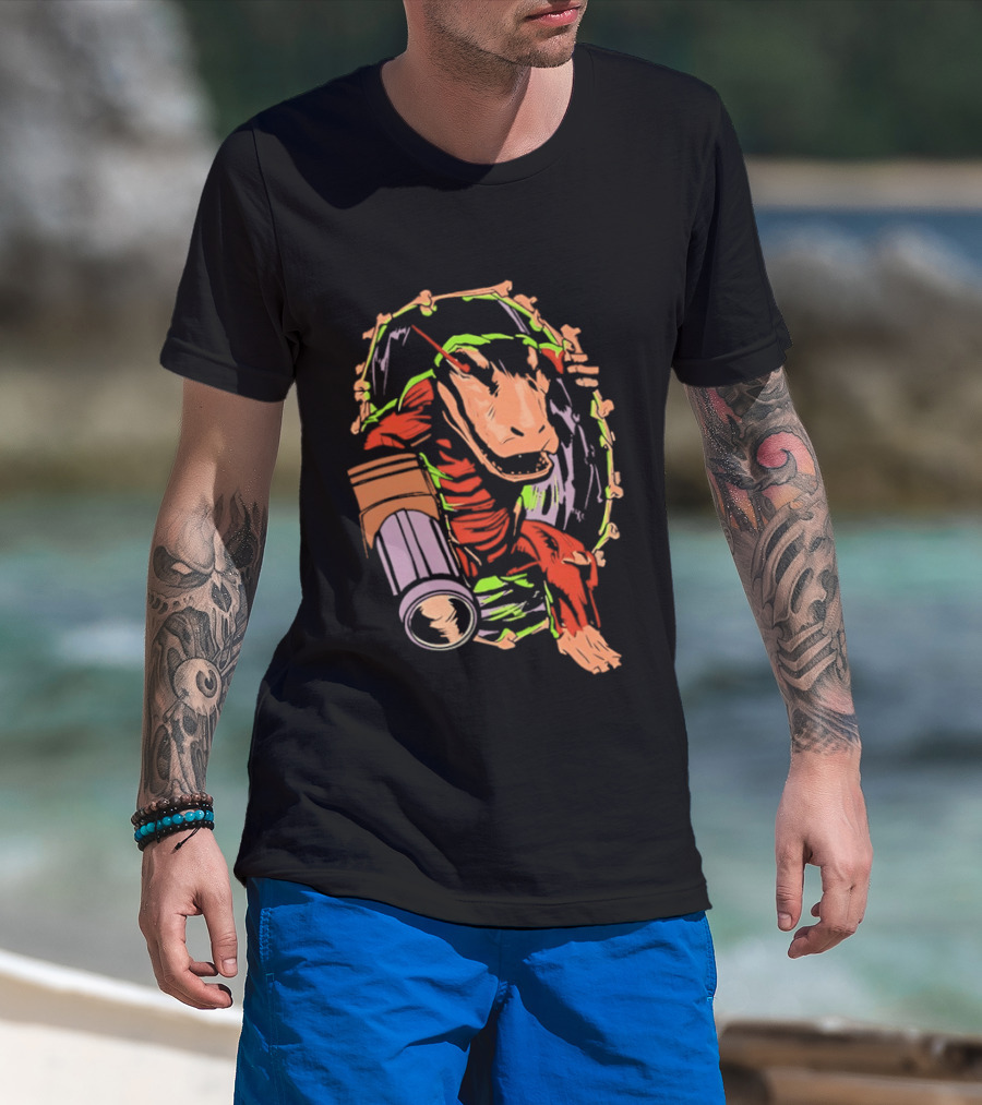 Colorful Dinosaur Cartoon Illustration With Vibrant Brush Strokes T-Shirt