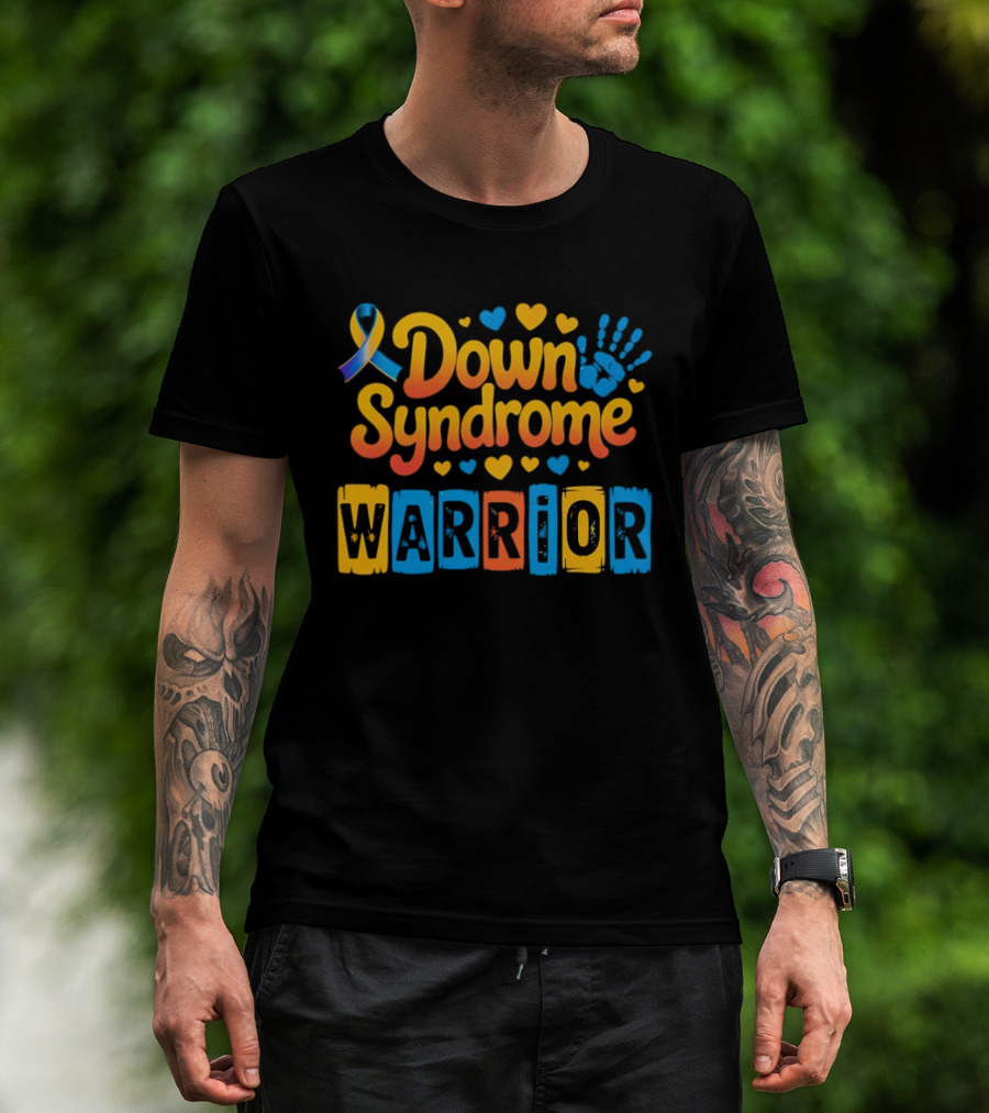 Down Syndrome Warrior Ribbon Handprint Hearts T-Shirt