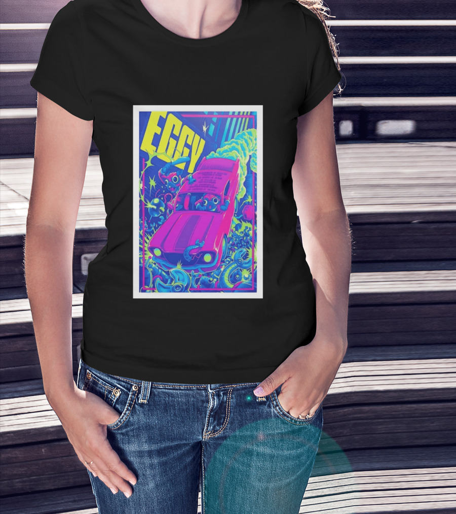 Eggy March 8 2026 The Burl Show Retro Neon Car Adventure T-Shirt