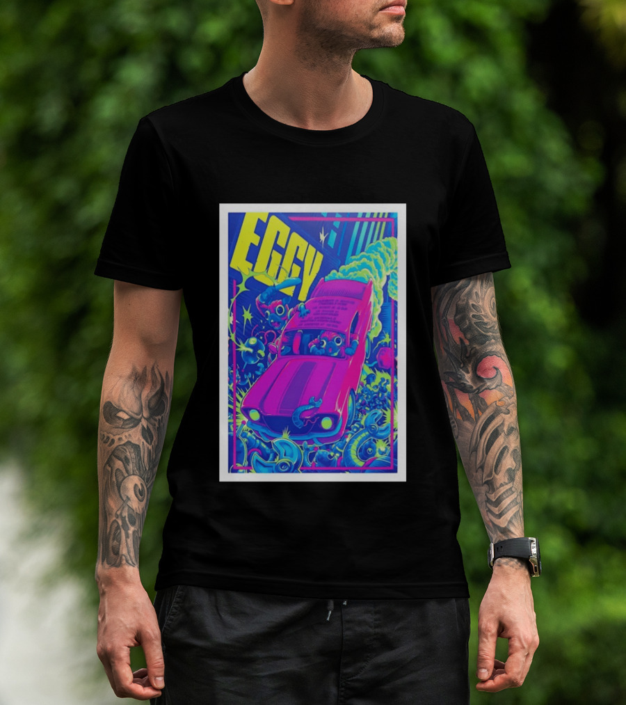 Eggy March 8 2026 The Burl Show Retro Neon Car Adventure T-Shirt