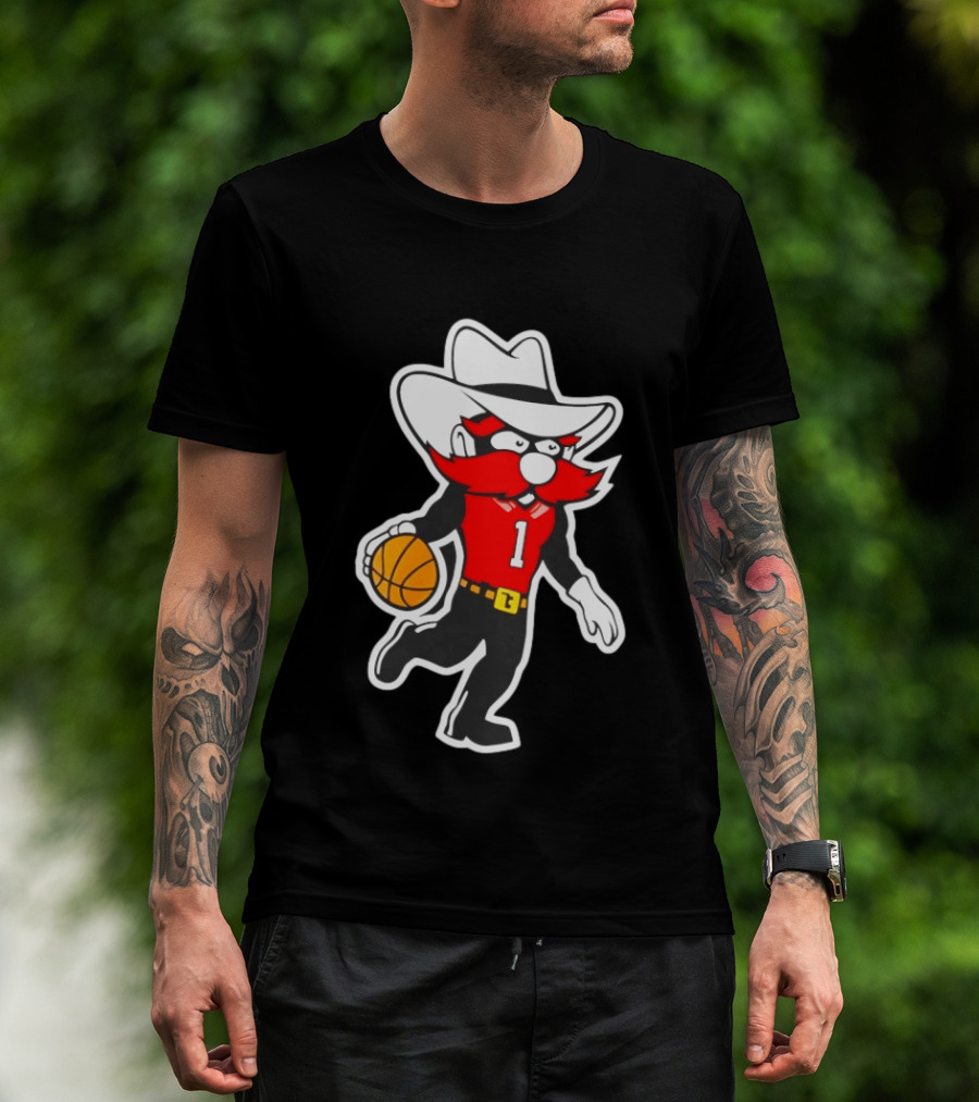 Coach Grant McCasland Raider Red Mascot Basketball Motif T-Shirt