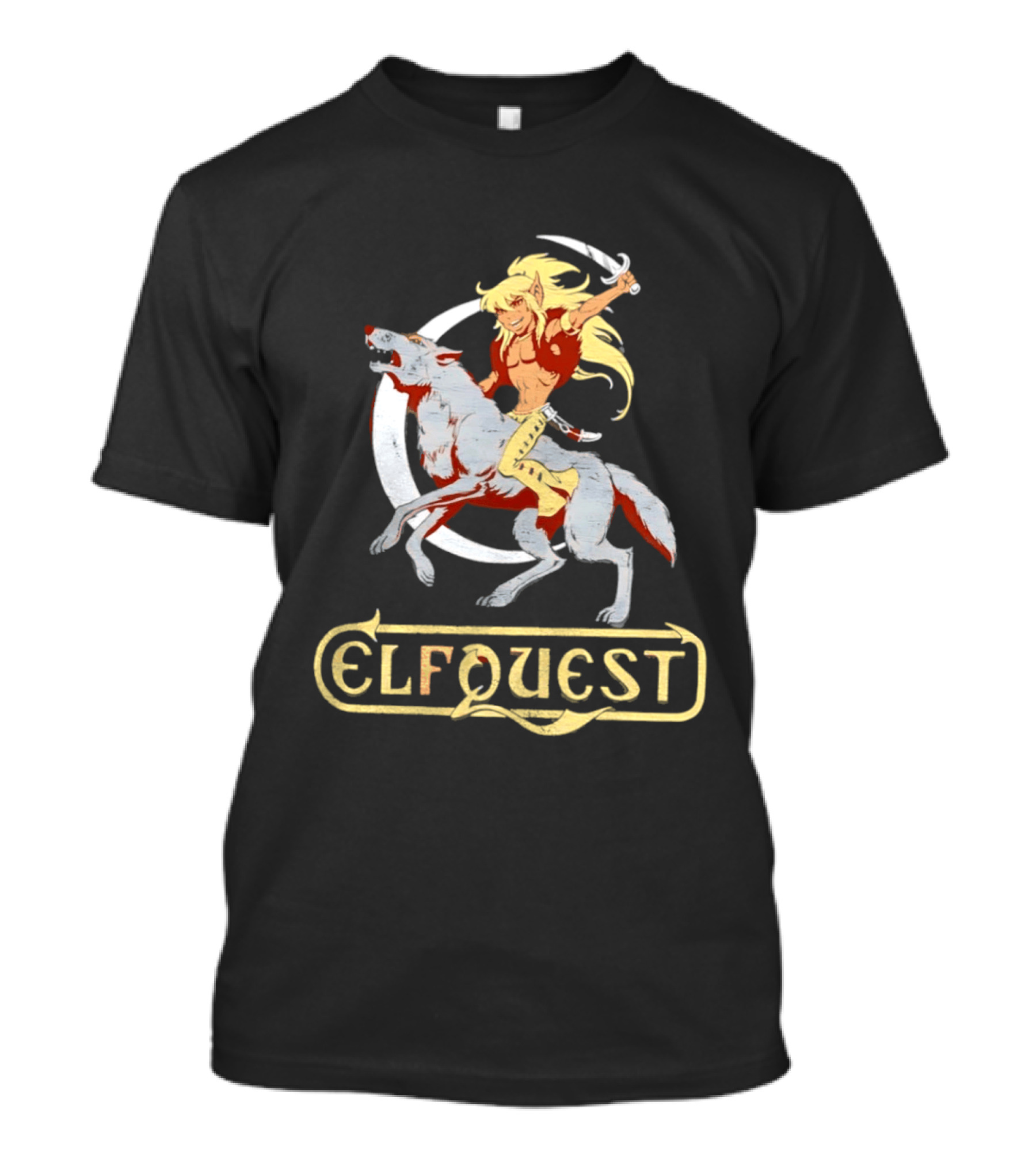 Elfquest Cutter Riding Wolf Crescent Moon Scene T-Shirt