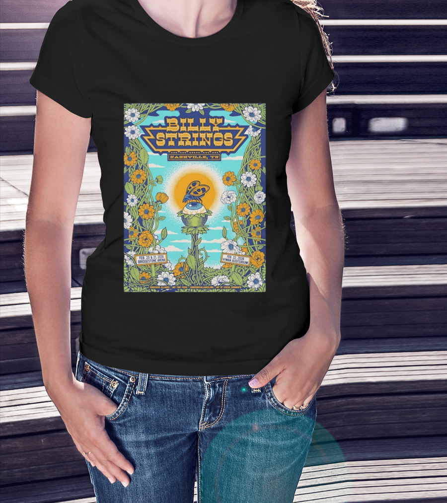 Billy Strings Nashville TN Bridgestone Arena Ryman Auditorium February 2026 Butterfly Flowers T-Shirt