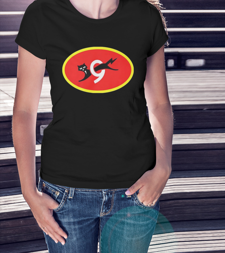 Eveready Black Cat 9 Lightning Bolt Red Oval T-Shirt