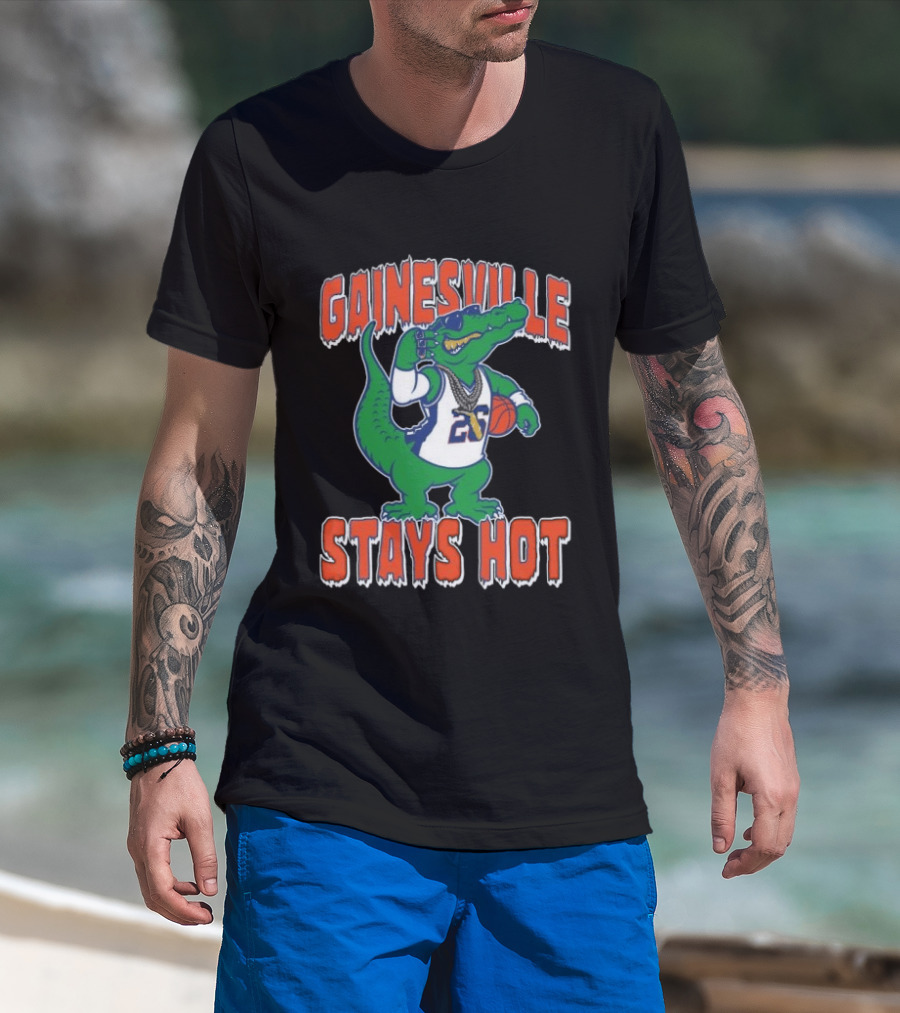 Gainesville Stays Hot Alligator Basketball Player With Sunglasses And Jersey T-Shirt