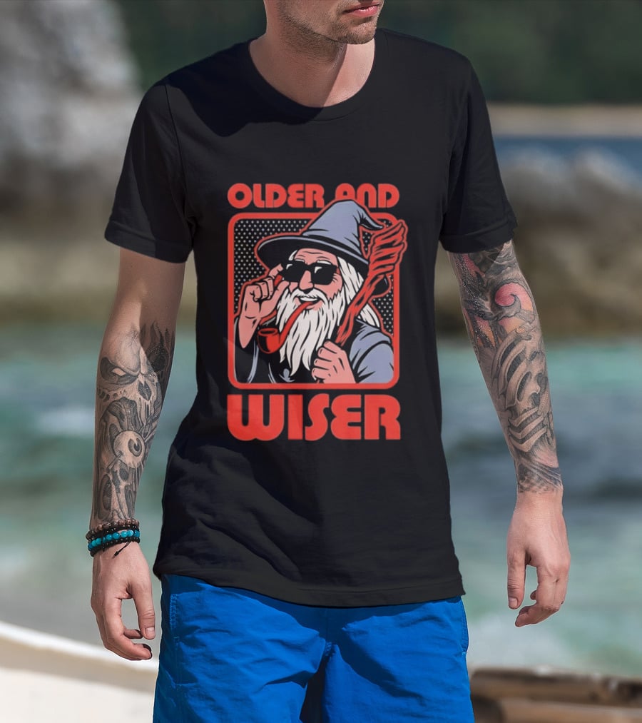 Older And Wiser Gandalf Smoking Pipe And Staff T-Shirt