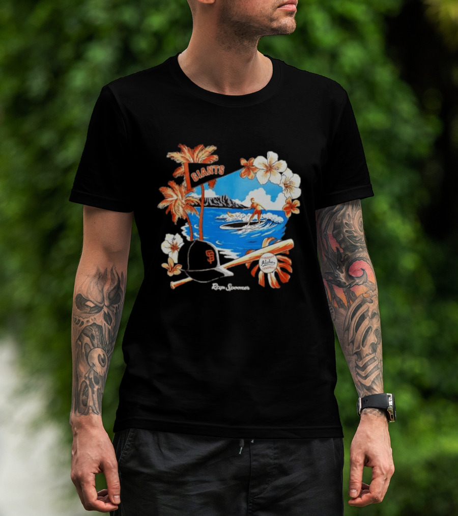 Giants Reyn Spooner Aloha Baseball Beach Surfing Floral Scene T-Shirt
