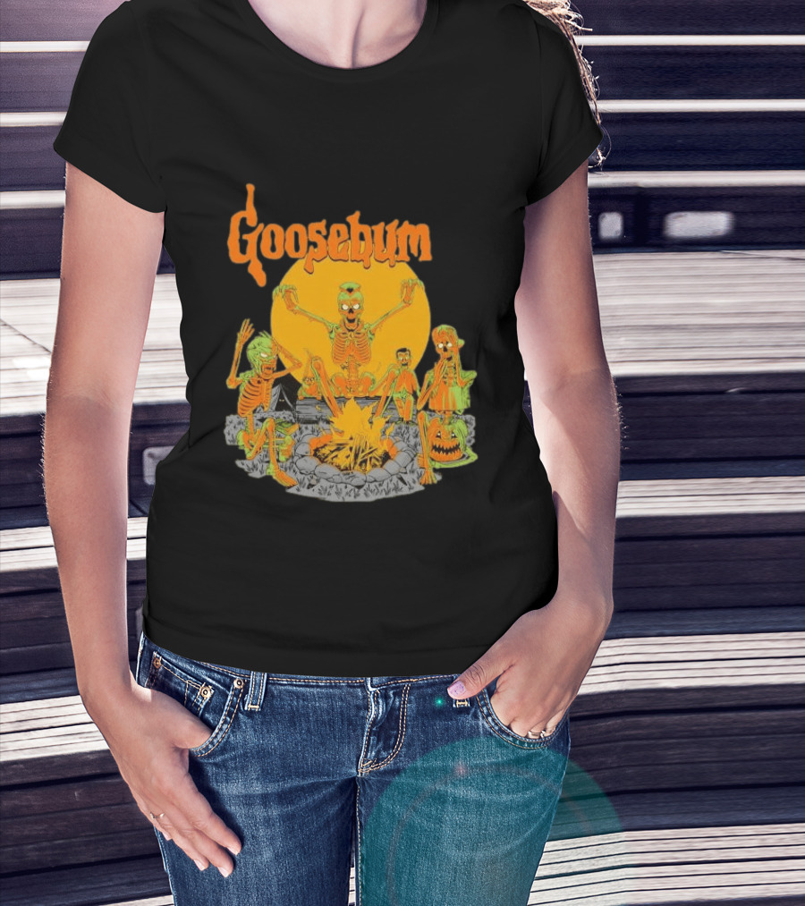 Goosebumps Skeleton Campfire Gnomes Slappy The Dummy Halloween Scene T-Shirt