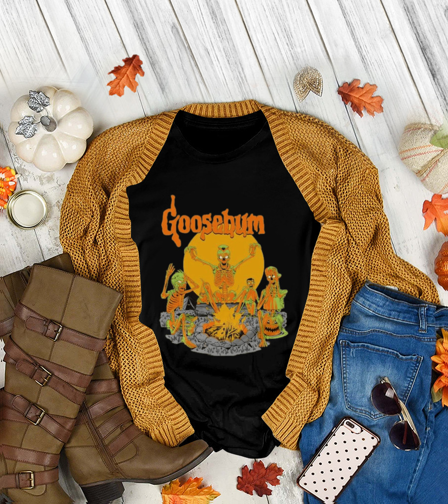 Goosebumps Skeleton Campfire Gnomes Slappy The Dummy Halloween Scene T-Shirt