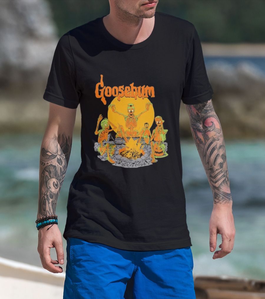 Goosebumps Skeleton Campfire Gnomes Slappy The Dummy Halloween Scene T-Shirt