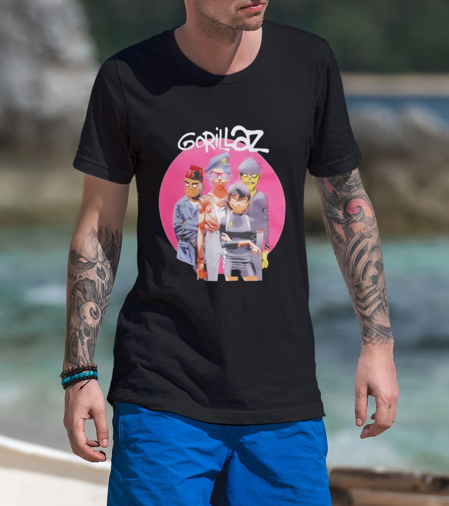 Gorillaz Humanz Group Characters On Pink T-Shirt