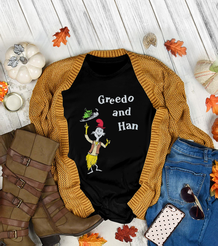 Greedo And Han Whimsical Cartoon Character Balancing Act T-Shirt