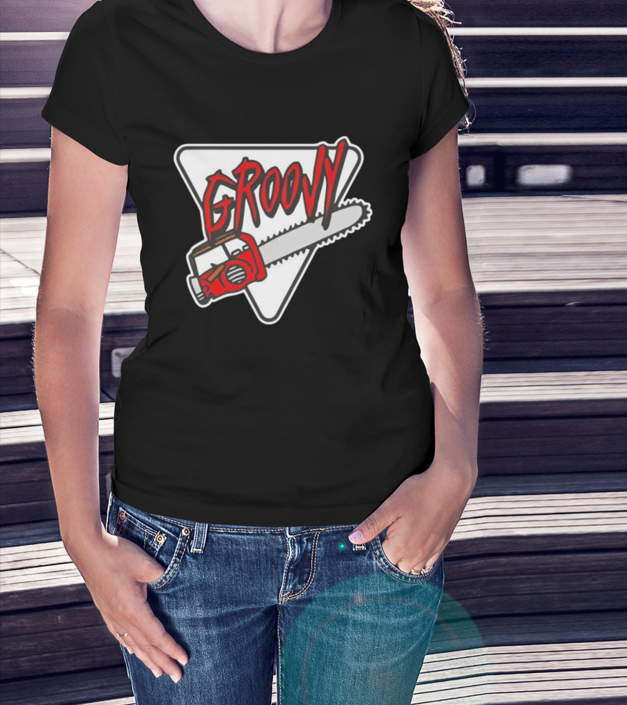 Groovy Chainsaw Retro Graphic Triangular T-Shirt