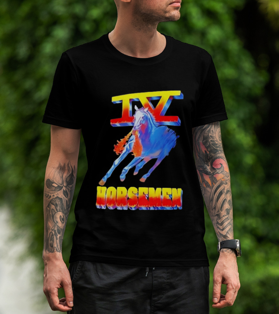 IV Horsemen Fire Breathing Blue Horse Flame Burst T-Shirt