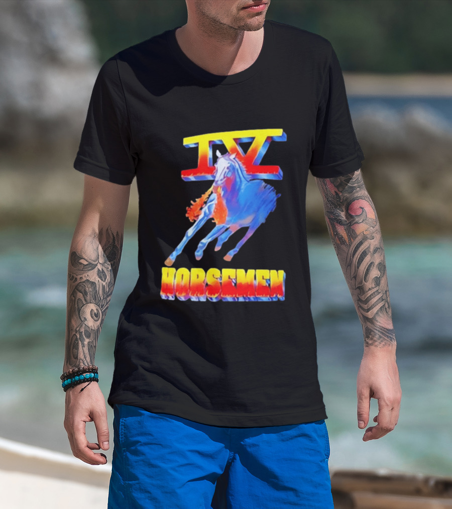 IV Horsemen Fire Breathing Blue Horse Flame Burst T-Shirt