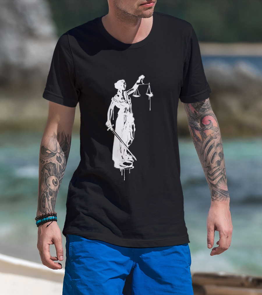 Blindfolded Justice Holding Scales And Sword T-Shirt