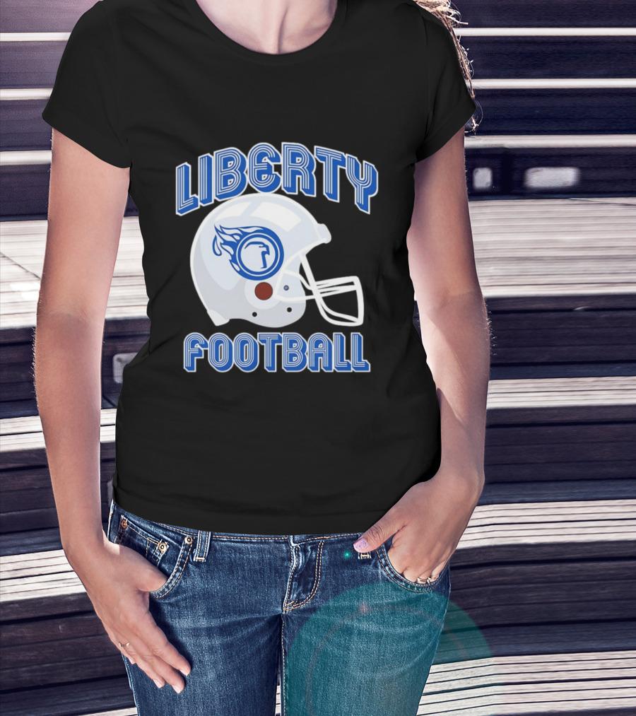 Liberty Football Helmet Flames Icon Blue T-Shirt