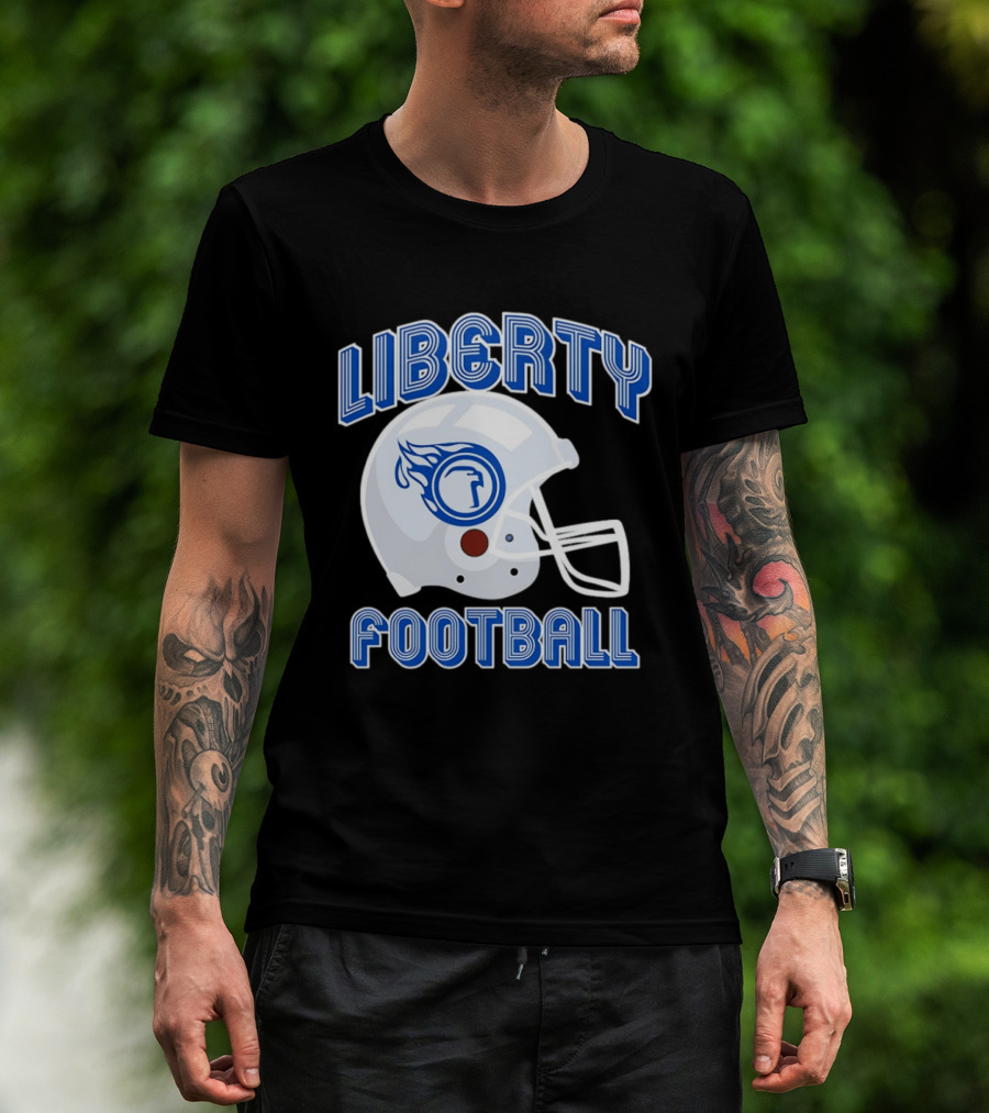 Liberty Football Helmet Flames Icon Blue T-Shirt
