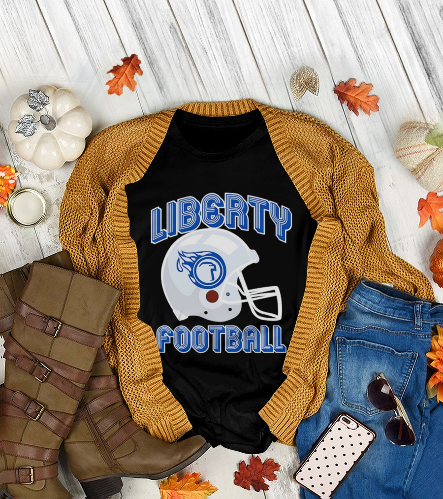 Liberty Football Helmet Flames Icon Blue T-Shirt