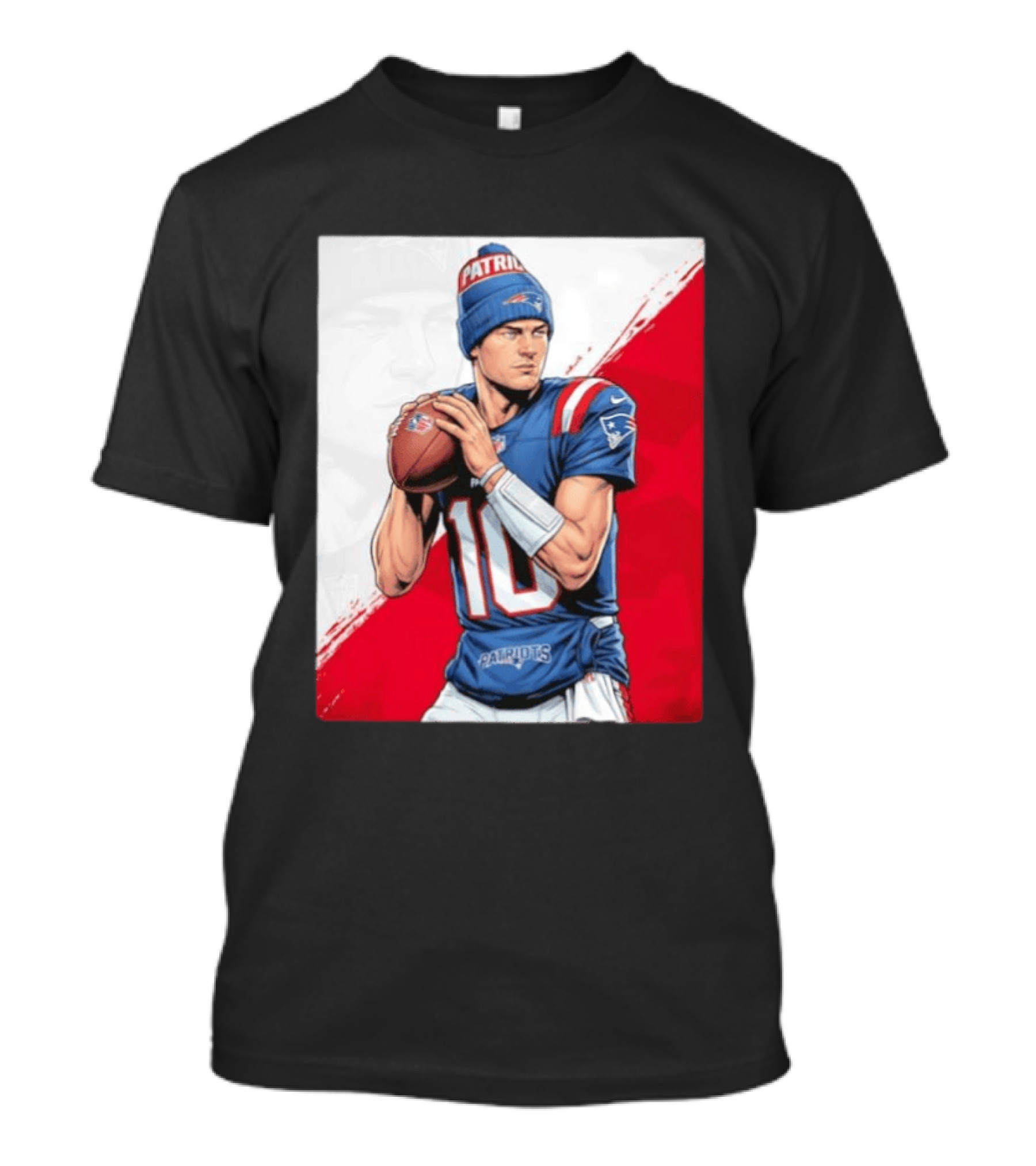 New England Patriots Number 10 Quarterback Throwing Football Beanie T-Shirt