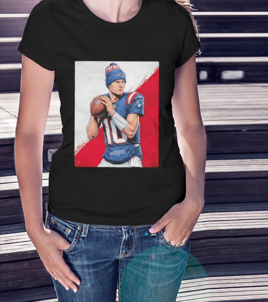 New England Patriots Number 10 Quarterback Throwing Football Beanie T-Shirt