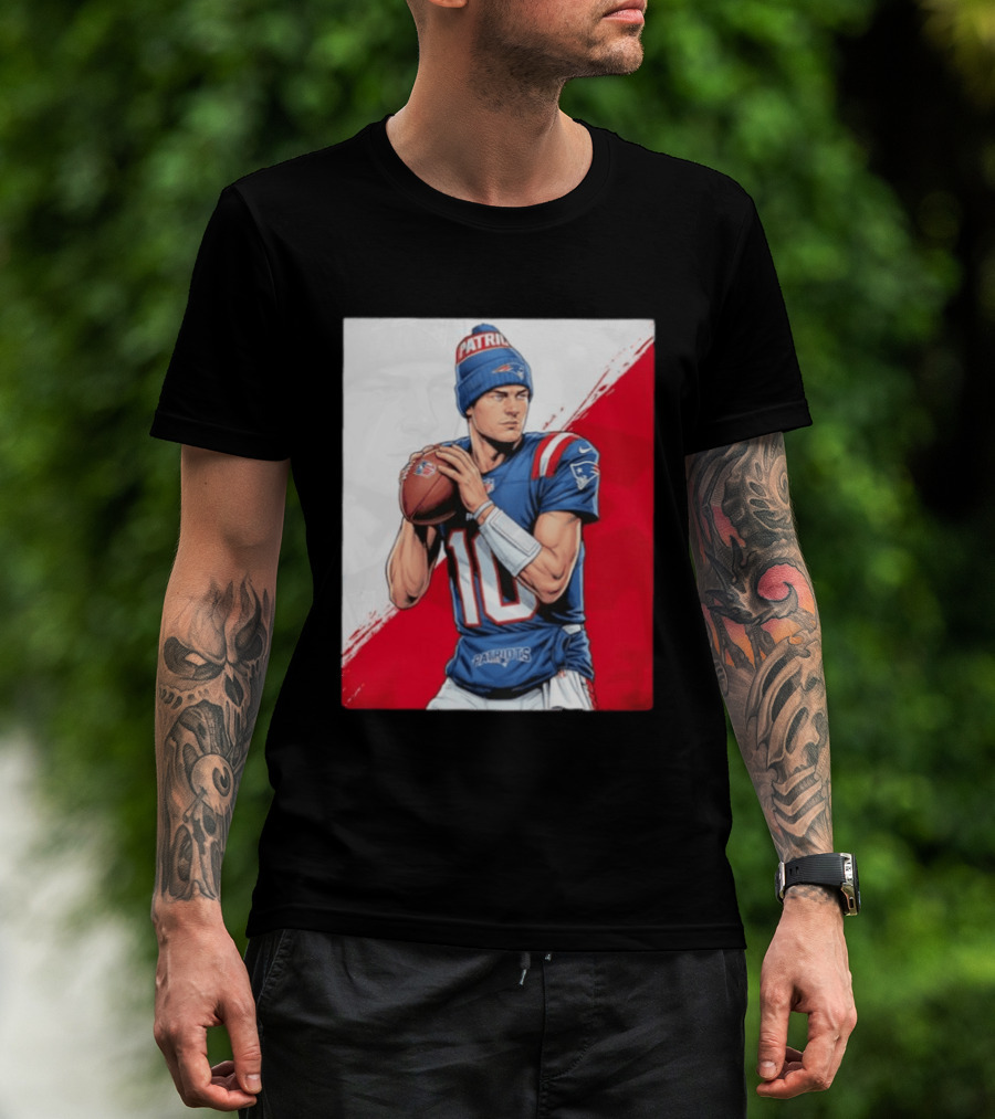 New England Patriots Number 10 Quarterback Throwing Football Beanie T-Shirt
