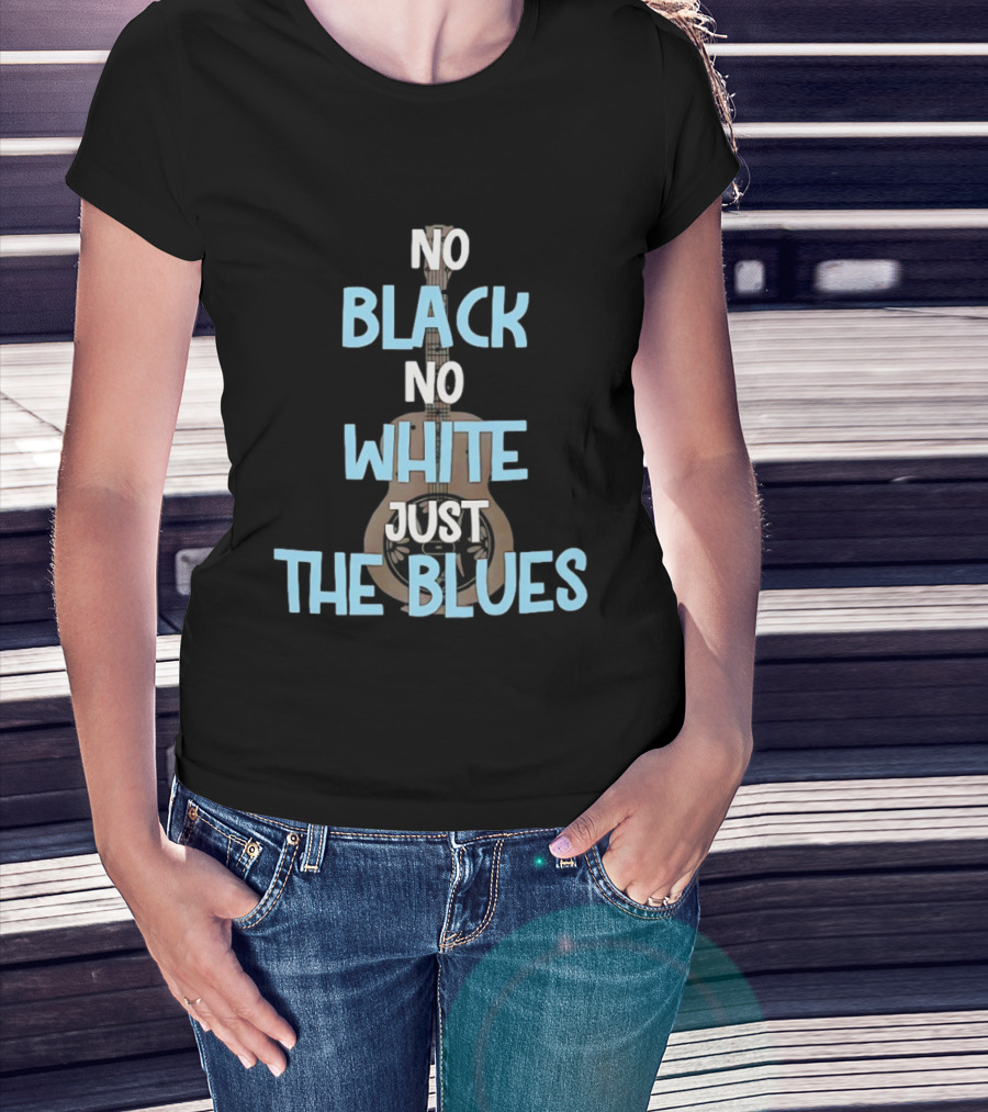 No Black No White Just The Blues Acoustic Guitar T-Shirt