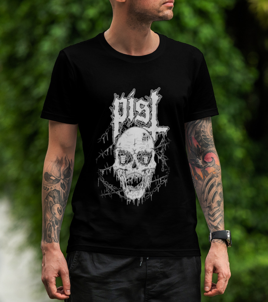 PISL Metal Skull With Dripping Branches And Chains T-Shirt