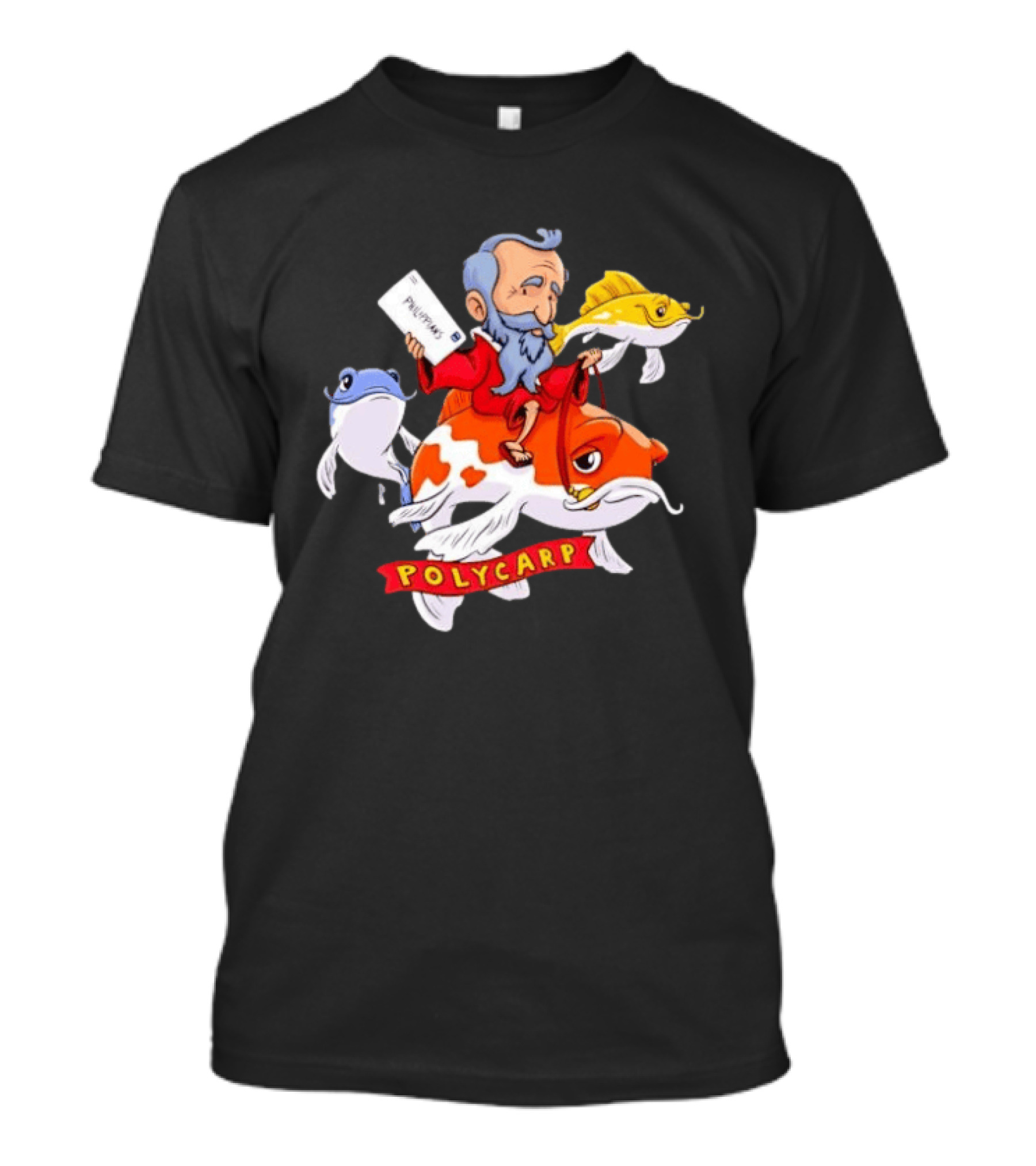 Polycarp Saint Riding Koi Fish Philippians Scroll T-Shirt