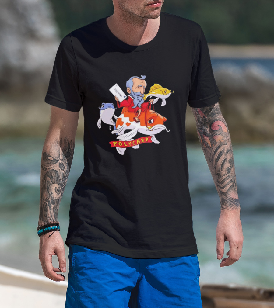 Polycarp Saint Riding Koi Fish Philippians Scroll T-Shirt