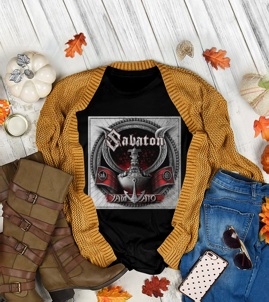 Sabaton Yamato Battleship Artwork with Red and Black Accents T-Shirt