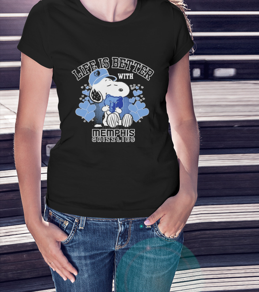 Life Is Better With Memphis Grizzlies Snoopy Holding Memphis Grizzlies T-Shirt