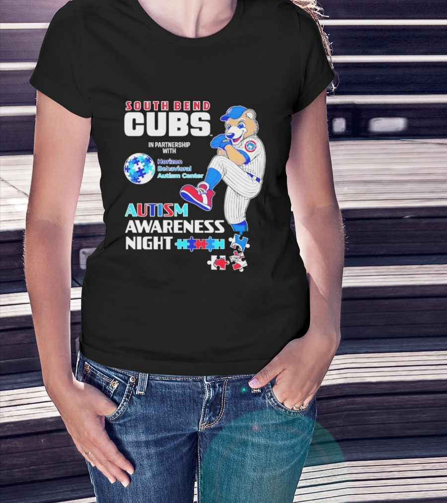 South Bend Cubs Autism Awareness Night Horizon Behavioral Autism Center Partnership T-Shirt