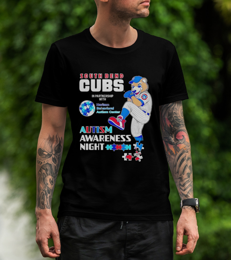 South Bend Cubs Autism Awareness Night Horizon Behavioral Autism Center Partnership T-Shirt