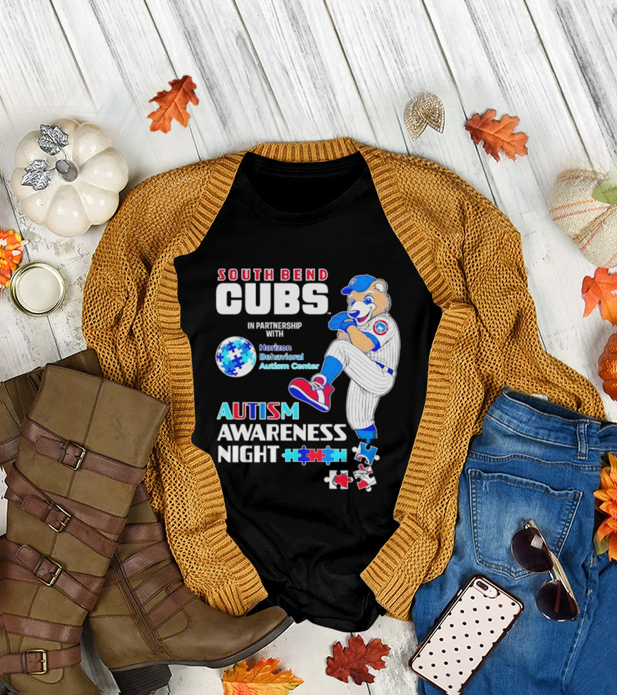 South Bend Cubs Autism Awareness Night Horizon Behavioral Autism Center Partnership T-Shirt