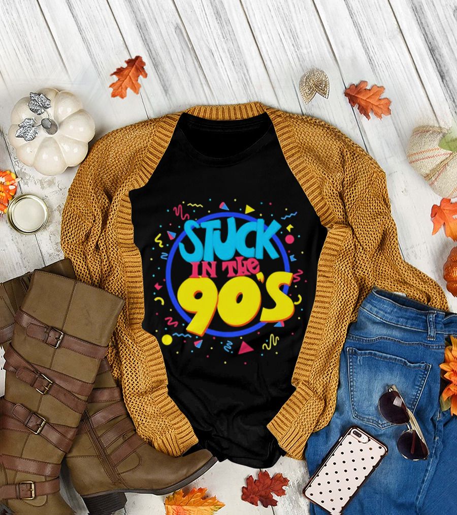 Stuck in the 90s Colorful Retro Vibes with Bold Typography and 90s T-Shirt