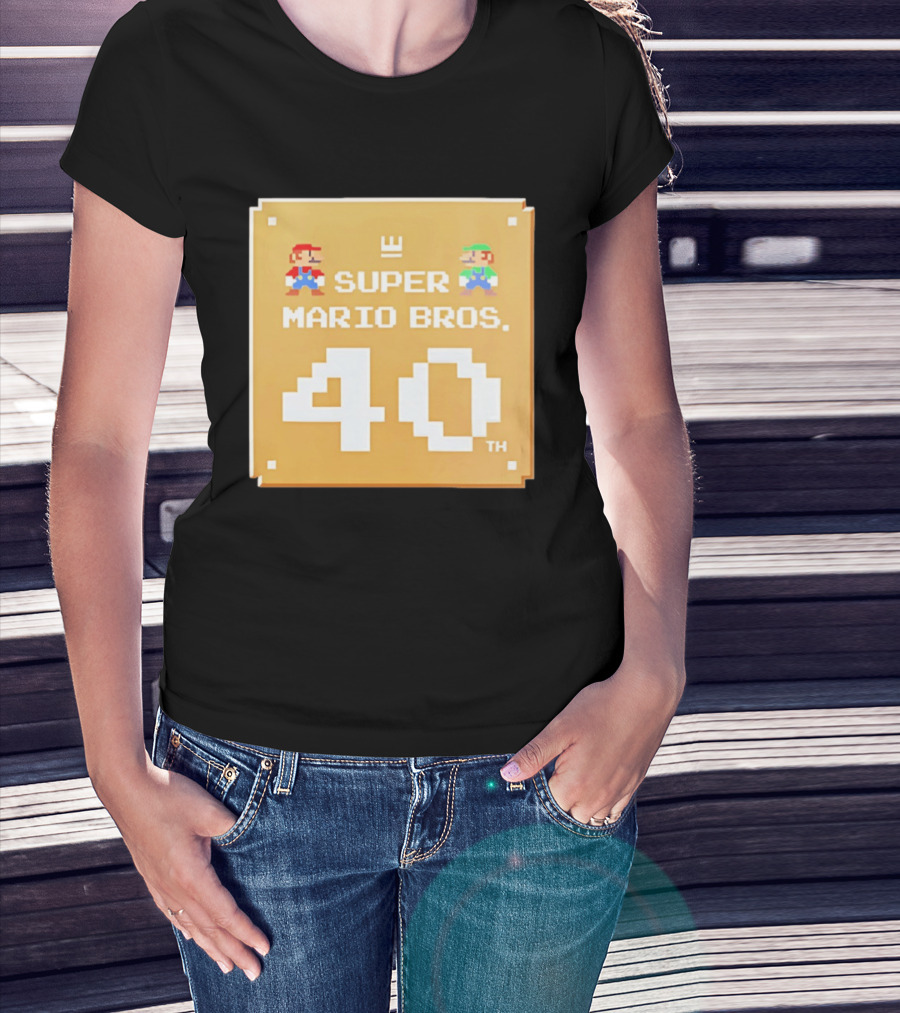Super Mario Bros 40th Anniversary Mario Luigi Pixel T-Shirt