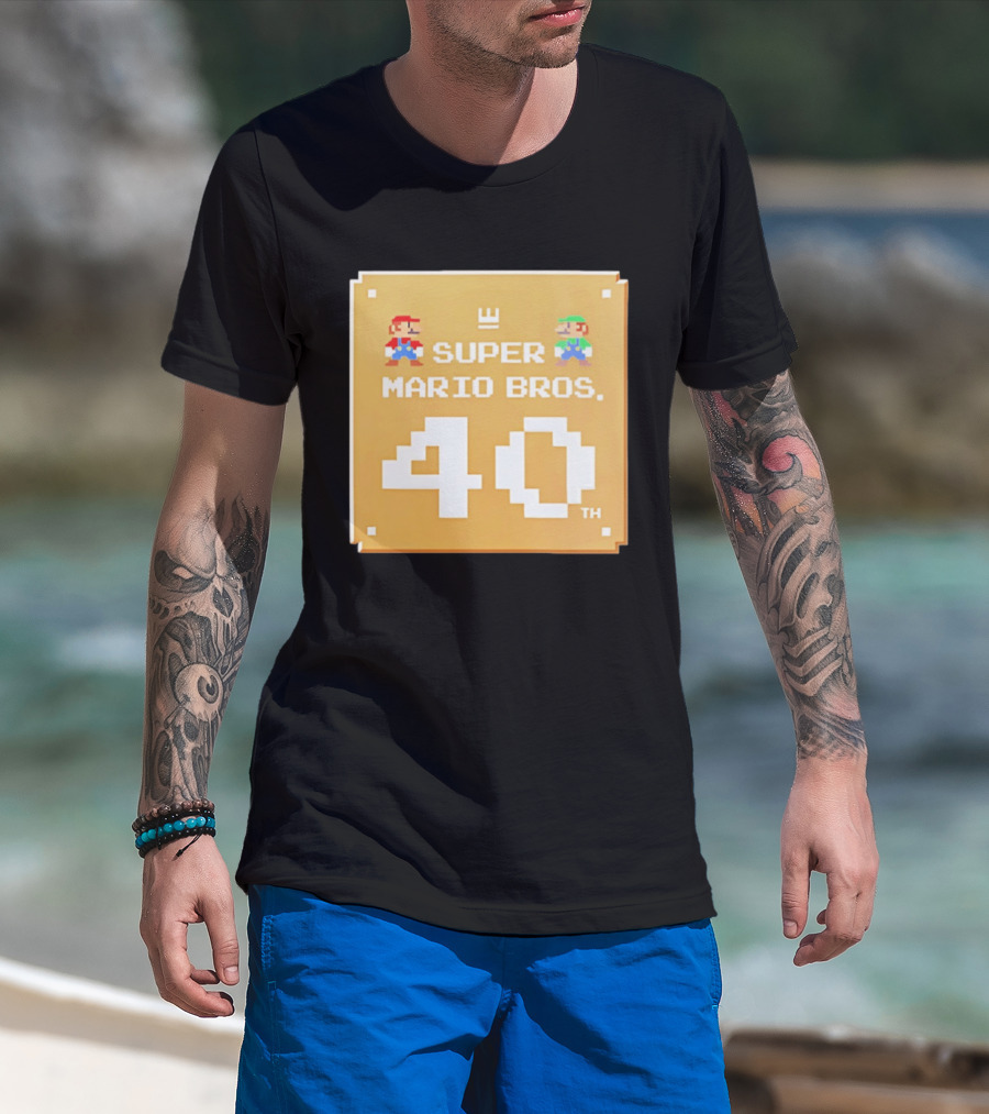 Super Mario Bros 40th Anniversary Mario Luigi Pixel T-Shirt