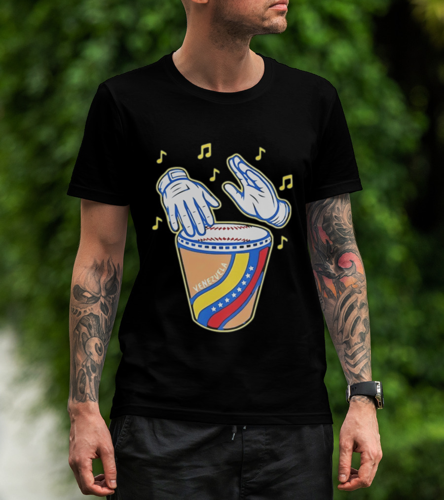 Venezuela Baseball Drum With Music Notes And Gloves T-Shirt
