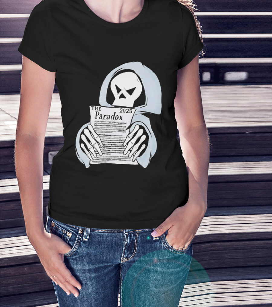 The Paradox Skull Grim Reaper Holding 2023 Newspaper T-Shirt