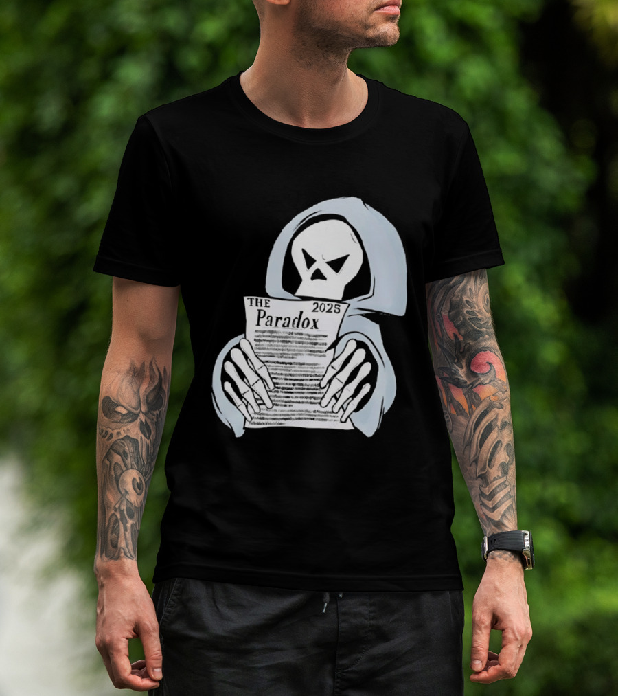 The Paradox Skull Grim Reaper Holding 2023 Newspaper T-Shirt