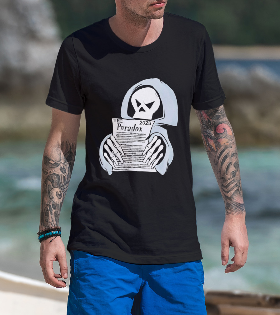 The Paradox Skull Grim Reaper Holding 2023 Newspaper T-Shirt