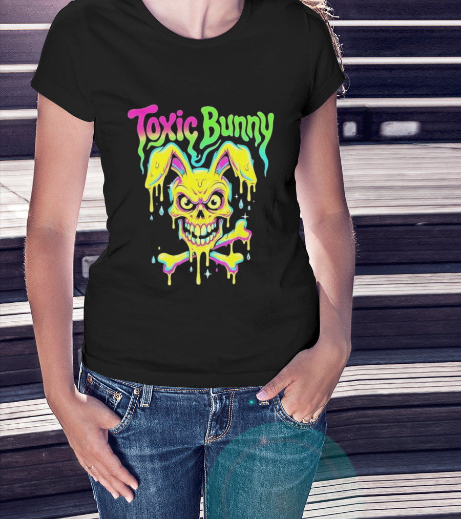 Toxic Bunny Dripping Skull Crossbones Neon T-Shirt